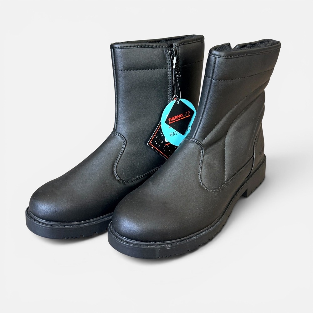 Totes Mens Luke Black Waterproof Winter Boots Faux Fur Lined Thermolite‎ Size 9M
